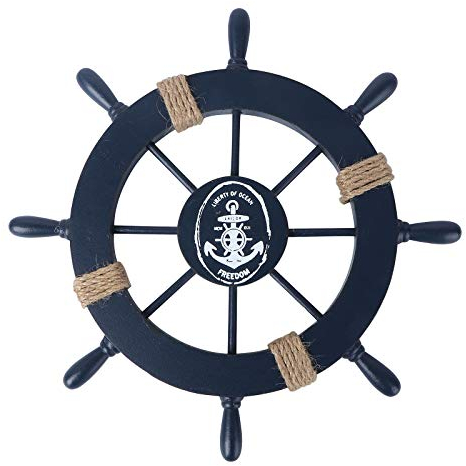 Schiff-Steuerrad, Holz, Wand-Dekoration zum Aufhängen, holz, dunkelblau