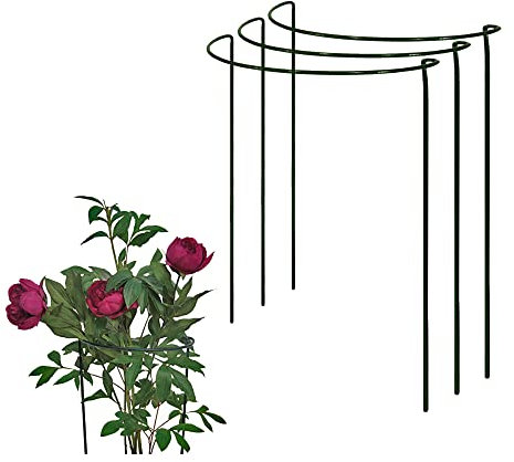 Bow Plant Supports for Peonies, Hydrangea, Roses, etc - Strong Metal Garden Supports - Interlinking to make rows, circles, cloverleaves, etc (Pack of 3 - Low (40cm high x 42cm wide))