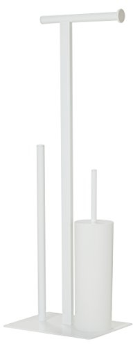 Sealskin Square WC-Garnitur mit Toilettenpapierhalter, Reserverollenhalter und Toilettenbürste, Toilettenbutler freistehend, Metall, Farbe: Weiß