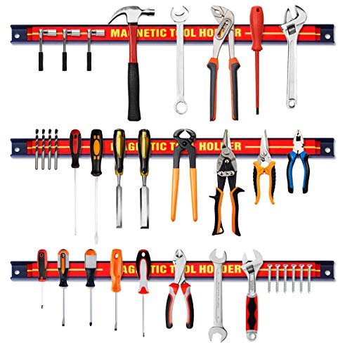 DREAMADE Lot de 3 Barres Magnétiques,Support Porte-outils Magnétiques Muraux en Acier,Charge Chacune Maximale 10KG pour Maison,Garage,Cave,Atelier 460 x 23 x 12,5MM