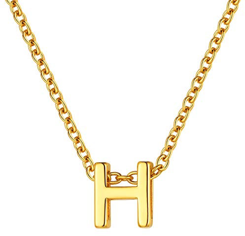 FOCALOOK Damen Collier 18k vergoldet Buchstabe H Charms Schlüsselbein Kette Initiale Anhänger Halskette 40+5cm goldfarben Minimalistischer Modeschmuck für Geburtstag