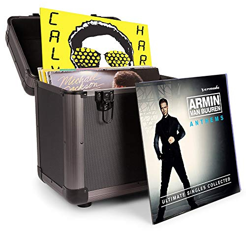 EM RC 100 x 12 Inch LP Vinyl Record Case Storage Box DJ Album Collection Locking Carry Flightcase Grey