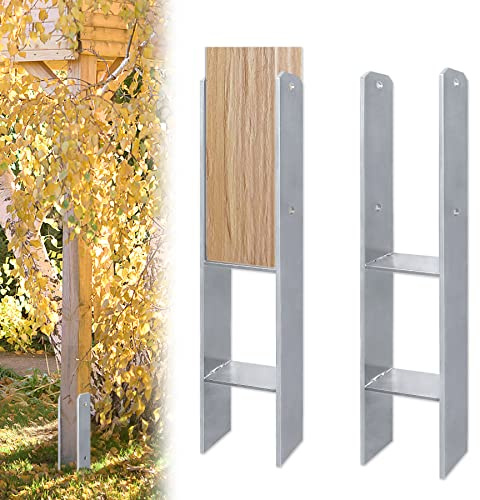 Froadp 2 Stycken H-Stolphållare, Universal H-ankare Stolpar för Carport Staket Trädgårdsstaket Pergolas, Fyrkantsstolpe i Galvaniserat och Hållbara, Materialtjocklek 5 mm, 121x60x600mm