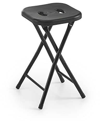 Gedy Klappbarer Badezimmerhocker, Maße und Gewicht: 46,5 x 26 x 28 cm & 1,156 kg, klappbarer Hocker aus Metall und Harz, schwarzes Finish, Design F & E, 2 Jahre Garantie