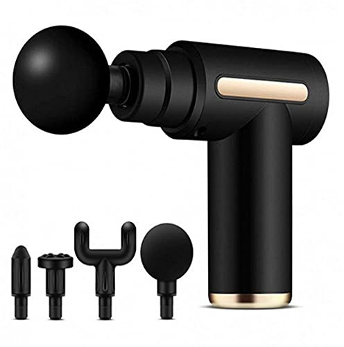 Pistola de Masaje Muscular Masajeadora Profesional de Tejido Profundo Niveles Ajustables Massage Gun con 4 Cabezales Pantalla Táctil HD QTKLACK146 (NEGRO)