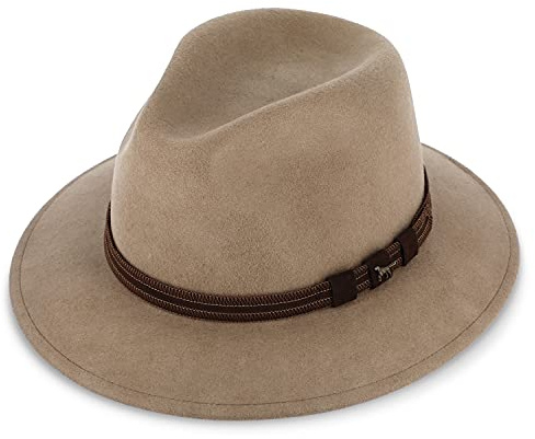 fiebig Clark Traveller Wollfilzhut | Crushable & Waterproof Hut (58-L, Beige)