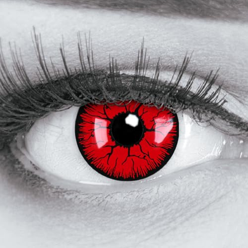 Meralens farbige rote Kontaktlinsen Mit Stärke -1.50 Dioptrien Metatron rot schwarze 3 Monatslinsen farbig mit gratis Linsenbehälter. Zu Halloween, Karneval, Fasching, Kostüm für Damen/Herren