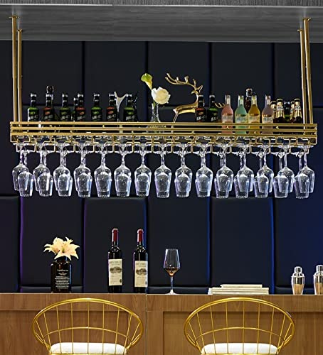 WARQO Bar Glass Holder Rack, Metal Ceiling Hanging Wine Glass Rack with Adjustable Height and Width, Vintage Display Wine Storage Holder for Under Cabinet, Kitchen, Bar, Restaurants