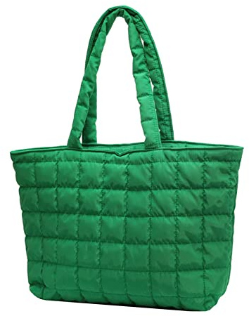 LYEAA Herbst Winter Frauen Tragetasche Gesteppte Geldbörsen Handtaschen Rhombus Muster Shopper Tasche Frauen Solide für den täglichen Urlaub, grün