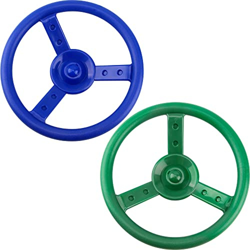 Haconba 2 Pack Steering Wheel Playset Plastic Pirate Ships Wheel with Mounting Tools for Kids Playground Outdoor Gym(Green,Blue)