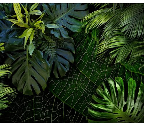 decomonkey - Papier Peint Panoramique Adhésif Palmiers 294x210 cm - Stickers Muraux Salon Chambre Déco XXL Autocollant Murale Bureau - Vert bleu - Jungle feuilles nature nuit plantes tropical