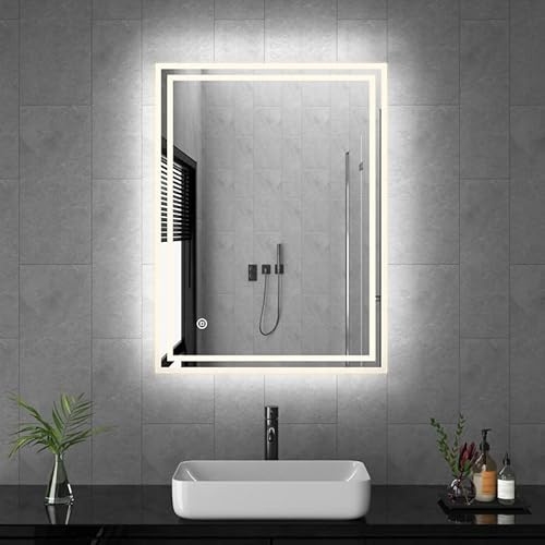 Goezes LED Badspiegel mit Beleuchtung 40x60cm Badezimmerspiegel Wandspiegel 3 Lichtfarbe Dimmbare 3000-6500K Badezimmer Rechteckiger Spiegel, Wandmontage Schminkspiegel mit Touchschalter