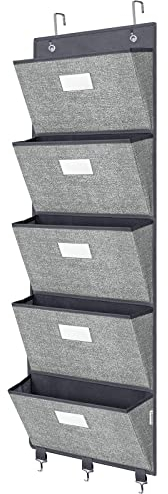 VERONLY Hängeorganizer Büro ordner für Wand - Hängeaufbewahrung Wandorganizer 5 Taschen Aufbewahrungstaschen Wandmontage für Büro Bokumentenhalter Zeitungshalter Zuhause(Grau Grün)