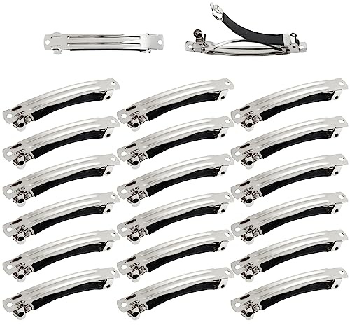 Cinaci 20 Stück 6cm / 2,4 Zoll Plain DIY Caft Silber Metall Französisch Haarspangen mit schwarzer Lederabdeckung Druckknopf Haarklammern Verschlüsse für Frauen Mädchen Teenager Haarschmuck (2,4 Zoll)