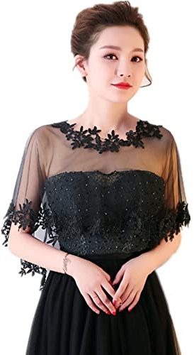 Berax Brautkleid Umhang Elegant Hochzeitsschal Brautzusatz Retro Spitze Tüll Stola Boleros für Abendkleid Cocktaikleid