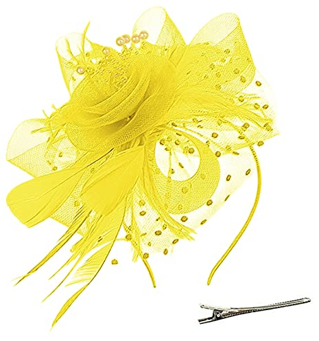 Fascinator Damen, Fascinator Damen Hut Blume Mesh Federn Clip Kopfbedeckung für Tee Party Hochzeit Cocktail Kopfschmuck Kirche Hochzeit Teeparty Haarschmuck Elegant Headwear Stirnband