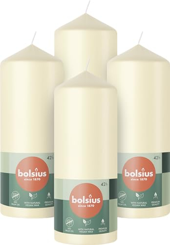 Bolsius Pillar Candles - Ivory - 4-Pack - 15 x 6 cm - Decorative Household Candles - Long Burning Time of 42 Hours - Unscented - Includes Natural Vegan Wax - Without Palm Oil