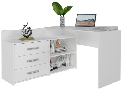 CDF Dany skrivbord | Färg: matt vit | Perfekt för kontor, arbetsrum, barnrum och ungdomsrum | Funktionellt skrivbord för dator, bärbar dator | Enkel montering