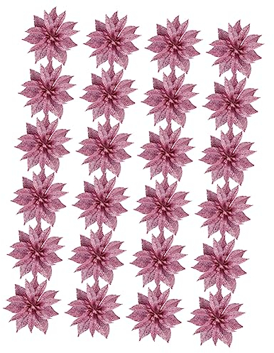 Garneck 24 Stück Kleiner Weihnachtsblumen Girlande Doppellagige Glitzerrattan Dekoration Leichtes Selbstgemacht Weihnachtsbaum Zubehör Für Kranz Und Festdeko