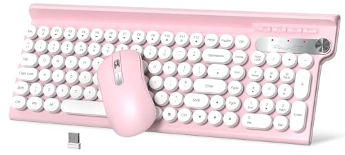RaceGT Wireless Keyboard and Mouse Combo - Cute Pink Keyboard with Phone Holder, 2.4G USB Computer Set for Windows Laptop/Desktop/PC