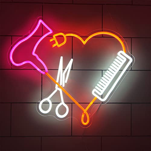 KEYQEEN Letrero de neón LED para barbería, Luces de neón para decoración de peluquería USB, Luces nocturnas con Letrero Luminoso para Colgar en la Pared, 51x45cm