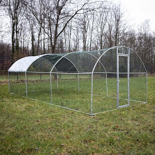 Fudajo XXL Freilaufgehege 6 x 2,95 x 2 m mit Sonnendach und galvanisierten Gitterstäben, Außengehege als Voliere Hühnerstall oder Hasenstall, Kleintiergehege mit Riegel