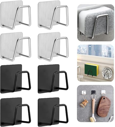 8 Stück Schwammhalter Küche, Schwammhalter Spülbecken, 304 Edelstahl Spülschwammhalter Selbstklebend, Sponge Holder Kitchen Sink, Spülschwamm Halterung Für Schwamm,Bürste,Spülbeckenstopfen Und Lappen