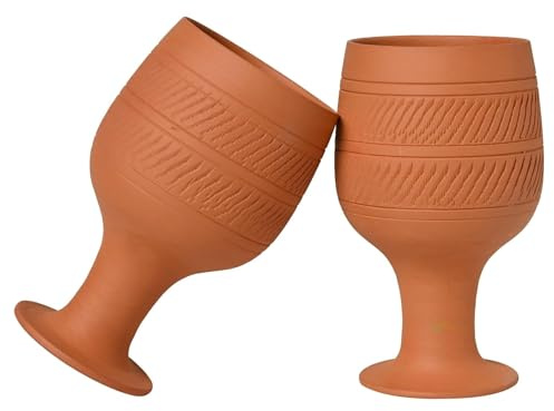 KRISHANA EXPORT STORE Lot de 2 verres à vin en terre cuite naturelle faits à la main pour boissons – Verre Mitti ka pour boire, Clay_Wine_Glass_2_Pack