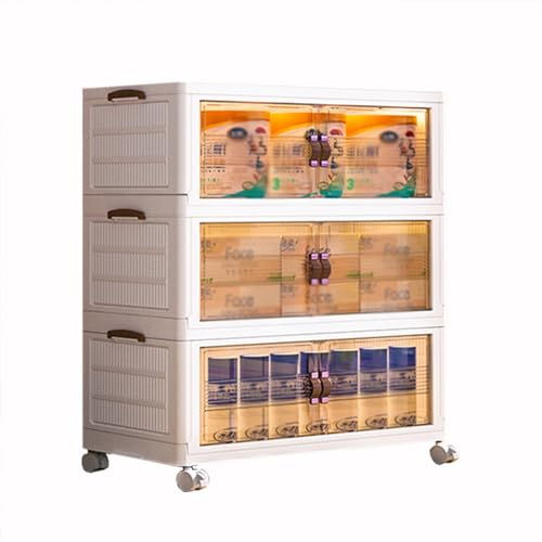 SPXMQSS Stapelboxen mit Deckel, Aufbewahrungsbox Groß mit Deckel und Rollen, Vielseitige Aufbewahrungskiste Klappbox mit Magnetische Tür von Büchern Spielzeug Kleidung Bettwäsche