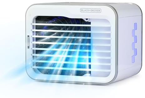 BLACK+DECKER Desktop Air Cooler, Personal Portable Fan with 3-Speeds, Evaporative Air Cooler with 0.5L Water Tank, Air Cooler Fan for Desk, Home, Office, Bedroom, and more, BDMC10, White/Gray