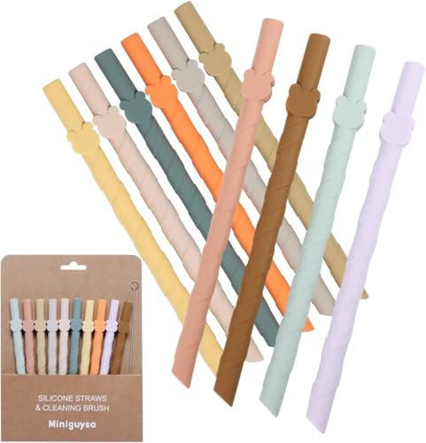 Bear-Shaped Reusable Silicone Straws for Kids and Adults - Safe, Non-Toxic, BPA-Free, Heat-Resistant, Easy to Clean - Perfect for Juices, Smoothies, Cocktails - Set of 10