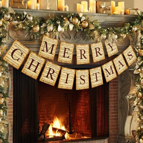 Guirnalda de decoración de Navidad para interiores, pancarta de villancicos de himnos vintage, cartel de Navidad retro, nostálgico, clásico, decoración navideña para chimenea, chimenea, pared, puerta,