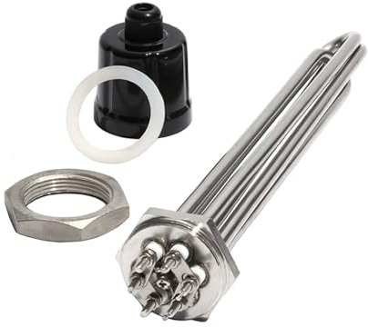 AUPERS 1 1/4 BSP/DN32 Thread 304SUS Immersion Water Heater Element with Accessories 3KW/4.5KW/6KW/9KW/12KW Heating Electrical Pipe Reality(220V_6KW 250MM 304SUS)