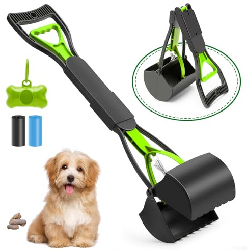 Dispenser för hundbajspåsar 45 cm, bärbar, vikbar med handtag, hundkoppssopskyffel levereras med 2 rullar soppåsar och 1 låda med soppåsar, lämplig för alla typer av husdjur