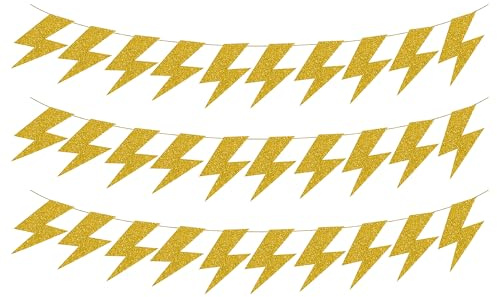 Yunahoo Lightning Bolt Party Banner 3PCS Yellow Decorations Flash Weather Birthday Gender Reveal Baby Shower Party Favors Supplies