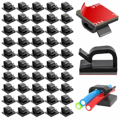50PCS Cable Clips, Black Self Adhesive Cable Clips Outdoor Light Wire Clips Cable Wire Management Holder for Car Office Home Desk Wall Christmas Hanging Decorations Outdoors Fairy Light，black clips
