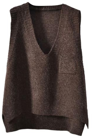 shownicer Femmes Pulls Gilets Tricoté sans Manches Col en V Oversize Pull Chaud Débardeurs Chandail Automne Hiver Gilet en Tricot sans Manches A Café M