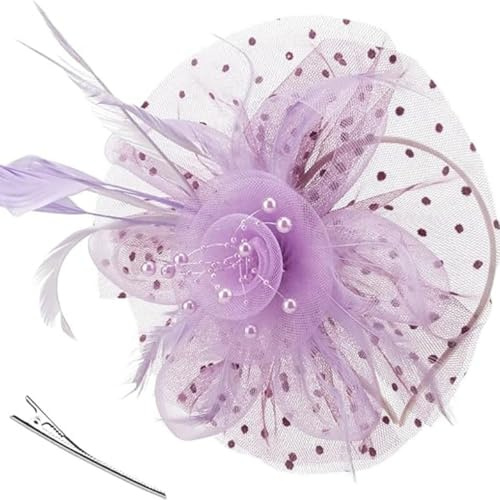 BrightGlow Frauen Fascinators Hut Vintage Schleier Hut Pillbox Hut mit Stirnband und Clip Tea Party Kopfbedeckung Elegant Braut Kopfschmuck Fascinator-Hüte für Party Mauve#19 Einheitsgröße