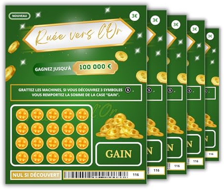 Annoncea 5 Faux Tickets à gratter gagnants | Faux Gains de 20 000€ | Carte à gratter Prank | Farces et attrapes | pour Blague Anniversaire, noël
