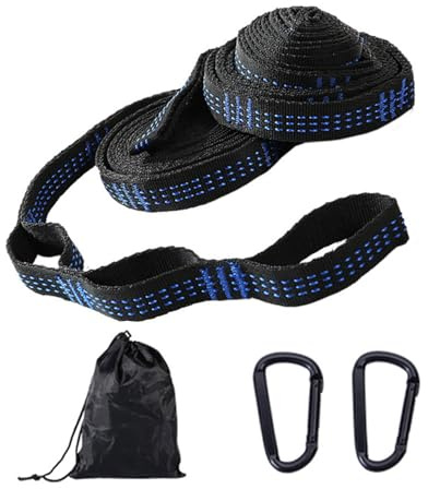 Generisch 2er Pack Hängematte Befestigung,2 m x 2,5 cm Hängematten Aufhängung mit 6 Schlaufen, mit 2 Hakenkarabinern+Aufbewahrungstasche,Schaukel Befestigung für Camping max 300 kg(Blau)