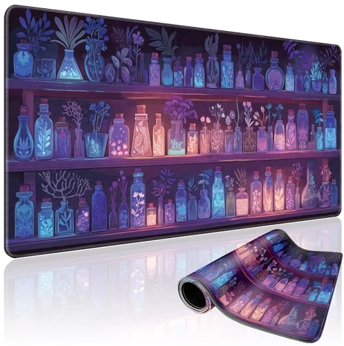 Mcapirivo Mystical Potion Bottles Gaming Mouse Pad 31.5x15.7｜XXL Desk Mat, Non-Slip Rubber Base & Stitched Edges - Extended Waterproof Mousepad for PC/Laptop/Office/Home Decor