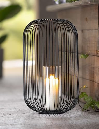 Dekoleidenschaft Windlicht Atmosfera aus Metall, schwarz & Glas, 41 cm hoch, Kerzenhalter groß mit Glaszylinder, Kerzenständer