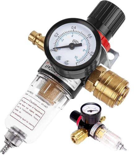 BIZOI Réducteur de Pression D'air Comprimé, Détendeur D'air Comprimé, 1/4 Réducteur de Pression avec Manomètre, Régulateur d'air comprimé pour Compresseur Outils D'Air Filtre Connexions de Gaz