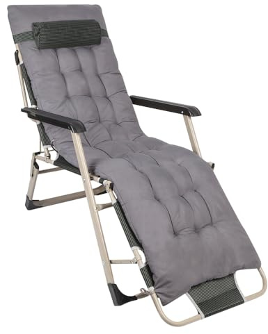 Transat Bain de Soleil Chaise Longue Pliable, Fauteuil de Jardin Chaise Longue Inclinable pour Patio, Jardin, Plage, Capacité 200kg (178 x 66 x 30 cm (Gris) (1 pc))