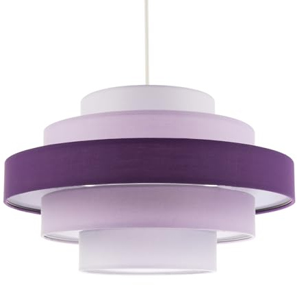 Contemporary Designer Five Tier Pendant Lighting Shade with Purple and Lilac Cotton Fabric Rings | 35cm Diameter by Happy Homewares