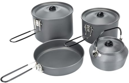 Toddmomy 1 Ensemble Casseroles pour Camping et Randonnée Ustensiles de Cuisine et Portables Kit de Cuisine Extérieur avec Bouilloire et Accessoires pour Pique et Activités Plein Air