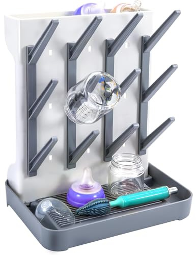 AXVRAV Vertikaler Trockenständer für Babyflaschen – Platzsparendes Baby Flasche Trockner Rack für Arbeitsplatte, hält bis zu 12 Flaschen & Zubehör, Abtropfgestell für Babyflaschen und Sauger