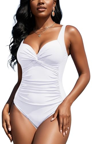 Ocean Blues Women’s Tummy Control One Piece Swimming Costume with Sweetheart Neckline & Twisted Front Detail