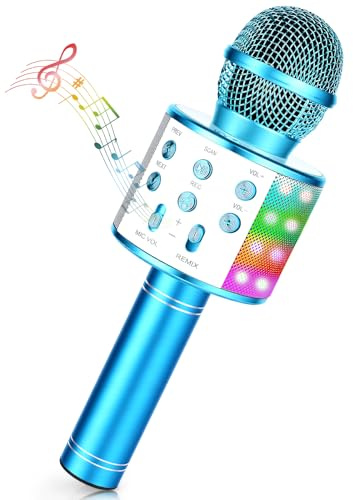 Karaoke Mikrofon Kinder, Drahtloses Bluetooth Mikrofon mit LED, Geschenke Mädchen Teenager Mädchen Jungen, Tragbares Karaoke Maschine zum Singen, KTV Lautsprecher Recorder für Smartphone PC(Blau)