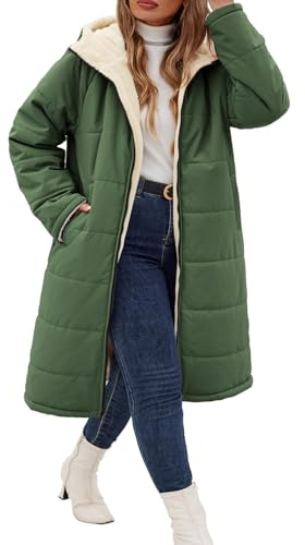 NRZD Women's Winter Coats Plus Size Reversible Fleece Jackets Hooded Lightweight Oversized Long Down Coat for Commute Travel(Green,XL)